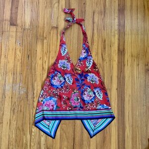 Y2K Floral Halter Top with split open back